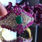 Rare Delicate Emerald and Ruby 925 Sterling Silver! Bangle Bracelet 18KGP