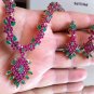 Beautiful Christmas Tree Colombia Emerald & Ruby Necklace & Earrings Ethnic 22KG
