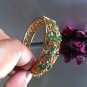Grandma Closet! Flower Emerald Bangle Bracelet 18KGP Gold! 925 Sterling Silver!