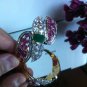 Colombia Emerald & RubyBangle Cuff Estate ! 925 Sterling Silver! 18KGP