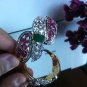Colombia Emerald & RubyBangle Cuff Estate ! 925 Sterling Silver! 18KGP