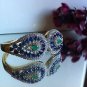 Delicate Handmade Emerald & Tanzanite Bangle Estate ! 925 Sterling Silver! 18KGP