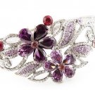 925 Sterling Silver! Gorgeous Silver Siamese Amethyst Flower Bracelet Bangle