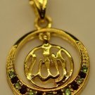 Crescent Moon Ruby & Peridot 18KGF Arab Allah Islamic Pendant Ramadan Gift