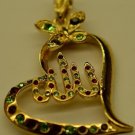 Cute Heart Ruby & Peridot 18KGF Arab Allah Pendant!Lowest Price On Ebay