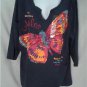 Womens North Crest  Blue V Neck with Butterfly Blouse 3XL NWT