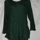 Long Sleeve  Tunic Green And  Black With Rinhstones On Neck Line