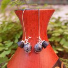 Black Flower Earrings Green Spot 20x52mm