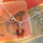 Murano Glass Flower Pendant & Earring Set Amber Pendant 19x25 chain 48cm