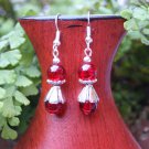Red Earrings in silver and crackle glass 9x26mm