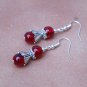 Red Earrings in silver and crackle glass 9x26mm