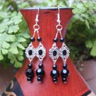 Black Silver Chandelier and faceted glass beads Earrings 18x50mm