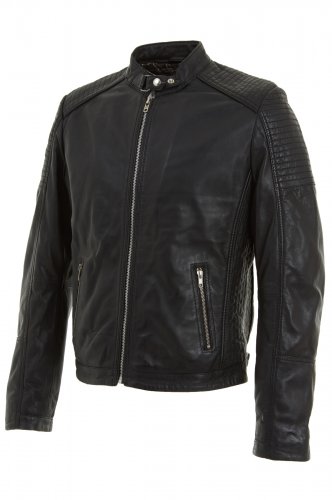 Mens Black Buckle Neck Leather Biker Jacket size Small