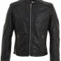 Mens Black Buckle Neck Leather Biker Jacket size Small