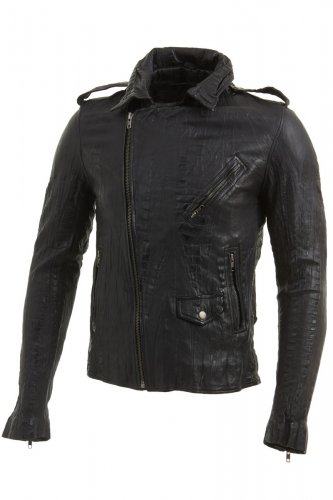 Mens Black Croc Leather Biker Jacket