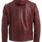 Mens Burgundy Hooded Leather Jacket