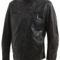 Mens Black Leather Biker Jacket with Stitch Detail