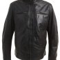 Mens Black Leather Biker Jacket with Stitch Detail