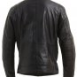 Mens Black Leather Biker Jacket with Stitch Detail
