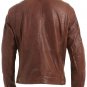Mens Brown Leather Biker Jacket with Stitch Detail
