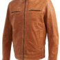Mens Tan Leather Biker Jacket with Stitch Detail