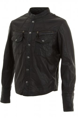 Mens Black Leather Biker Shirt Jacket