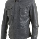 Mens Grey Leather Shirt Jacket
