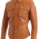 Mens Tan Leather Shirt Jacket