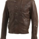 Mens Brown Leather Biker Jacket with Multi Pocket Detail