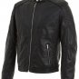 Mens Black Buckle Neck Leather Biker Jacket size Medium
