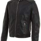 Mens Black Buckle Neck Leather Biker Jacket size Large
