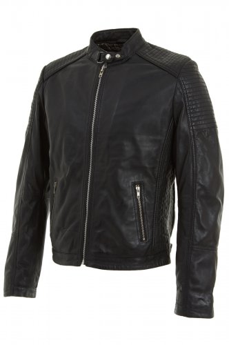 Mens Black Buckle Neck Leather Biker Jacket size 3XL