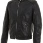 Mens Black Buckle Neck Leather Biker Jacket size 3XL