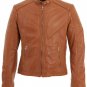 Mens Tan Buckle Neck Leather Biker Jacket size Large