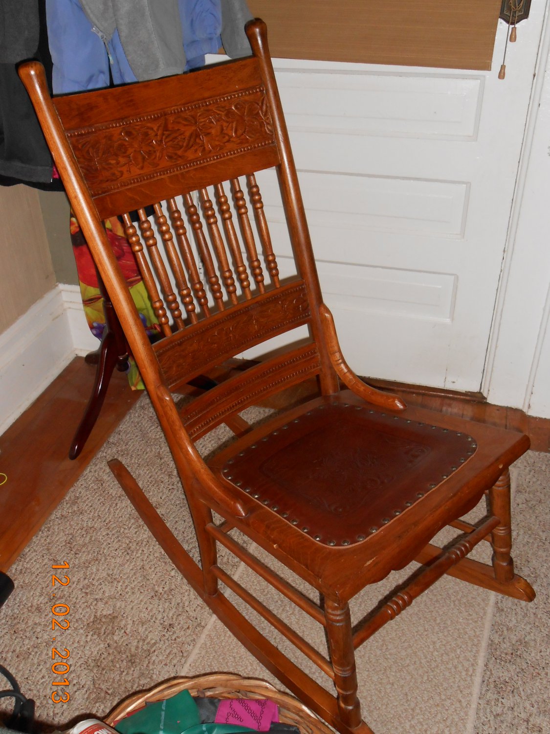 Antique Armless Rocker With Leather Seat   52a240c4632e3 319532b 