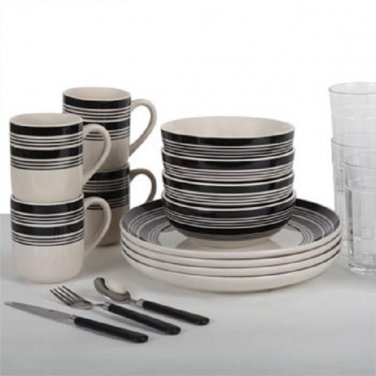 NEW DINNERWARE Black-Striped Dinnerware Sets 28 Pieces Microwave/Dishwasher Safe