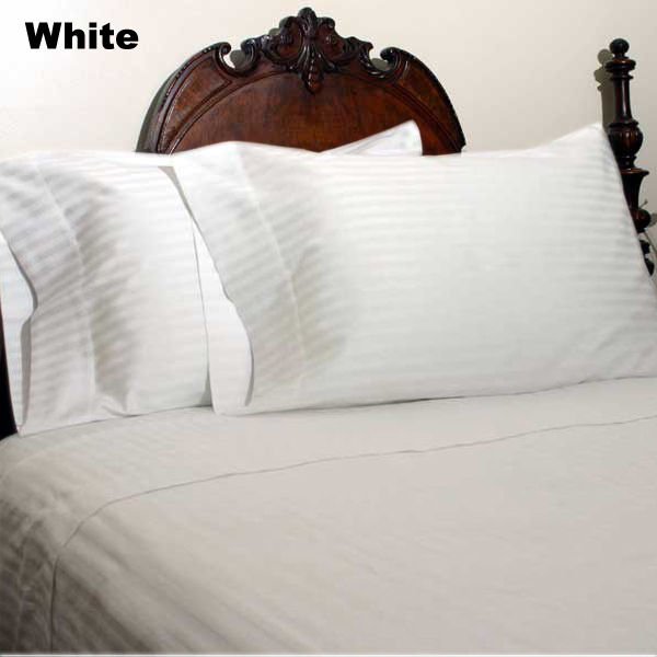 1000TC STRIPE WHITE QUEEN SIZE FITTED SHEET 100 EGYPTIAN COTTON