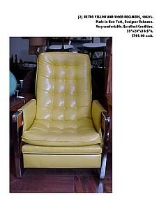 1960's RETRO YELLOW AND WOOD RECLINERS MADE IN NY.