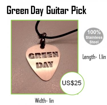 Green Day "Guitar pick" Neklace made in Stainless Steel - Beautiful finish -Worldwide shipping