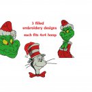 3 Designs: Christmas Grinch and Cat Dr Seuss Embroidery Designs Email Delivery Only