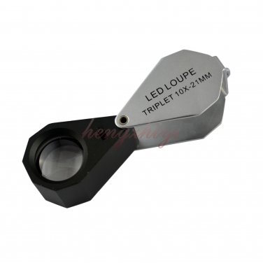 10X 21mm Jewellery Diamond Triplet Loupe Magnifier Lens w 6LED Lights + Leather Case, Free Shipping