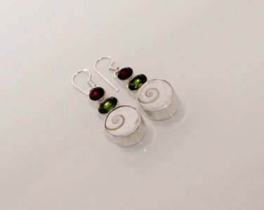 8gm SHIVA EYE-PERIDOT QUARTZ-RED TOPAZ FASHION JEWELRY SILVER EARRINGS E473/477