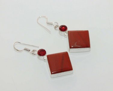 10gm AMAZING ! RED JASPER- GARNET DESIGNER FASHION JEWELRY SILVER EARRINGS E129