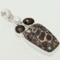 12gm AFRICAN PICTURE JASPER- SMOKEY QUARTZ- PEARL JEWELRY SILVER PENDANT P347