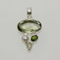 13gm LIGHT GREEN TOPAZ- PERIDOT- PEARL- PHERINITE JEWELRY SILVER PENDANT P354