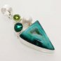13gm GREEN SOLAR DRUZY- PERIDOT- PEARL-TOPAZ FASHION JEWELRY SILVER PENDANT P328