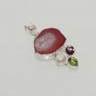12gm SOLAR DRUSY- PERIDOT- AMETHYST-PEARL FASHION JEWELRY SILVER PENDANT P346