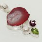 12gm SOLAR DRUSY- PERIDOT- AMETHYST-PEARL FASHION JEWELRY SILVER PENDANT P346