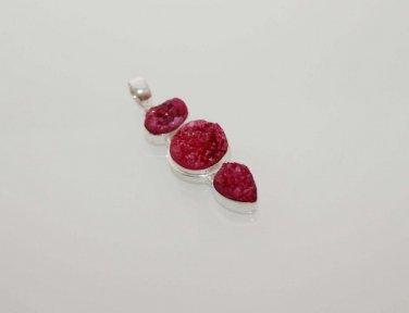 16gm DEMANDING PINK DRUSY GEMSTONE DESIGNER FASHION JEWELRY SILVER PENDANT P339