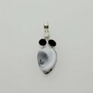DENDRITE OPAL- BLACK ONYX- PEARL DESIGNER FASHION JEWELRY SILVER PENDANT P344